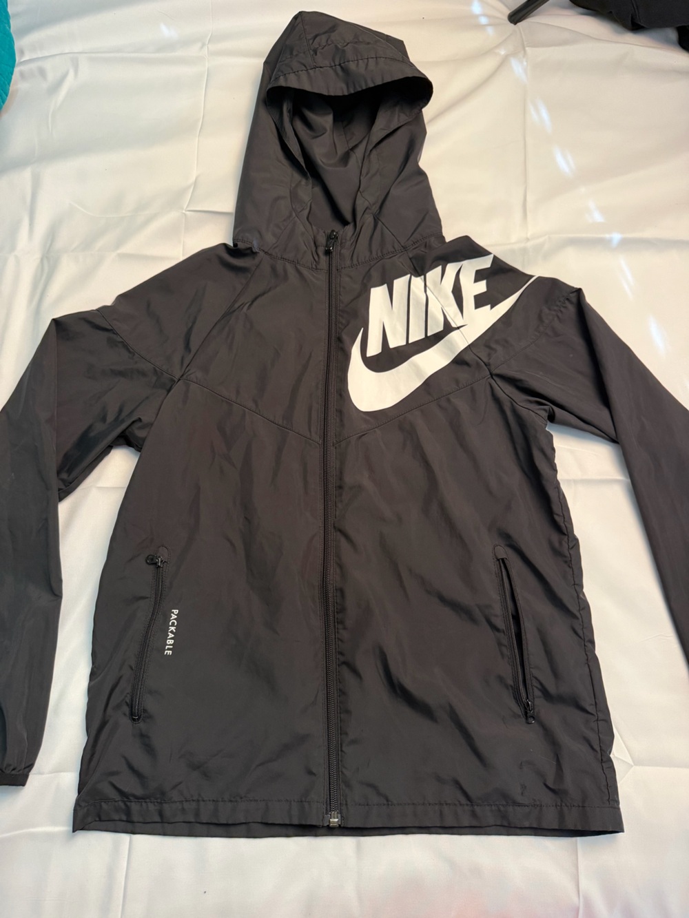 Boy’s Nike Black Windbreaker Jacket with White Logo